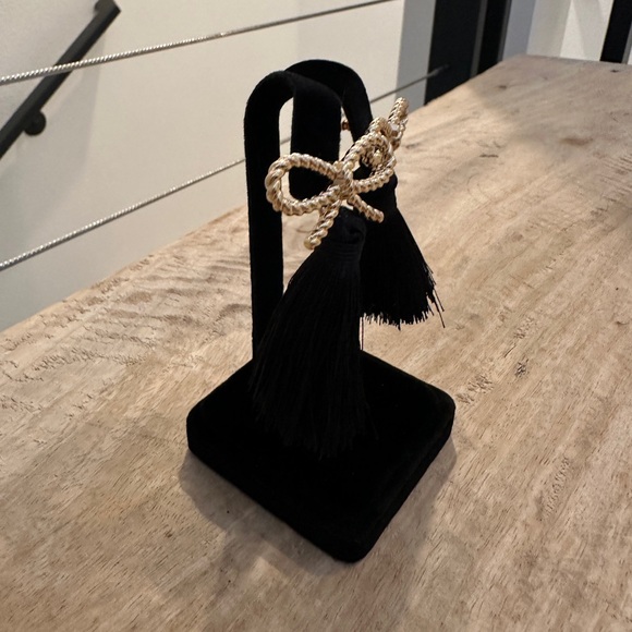 Target Black Tassel Earrings w/ Gold Bow Accent Holiday Fall Winter Versatile - Picture 3 of 4